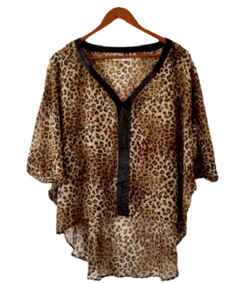 FOND Leopard Camisole High Low Tunic /Faux Leather Details - Size M